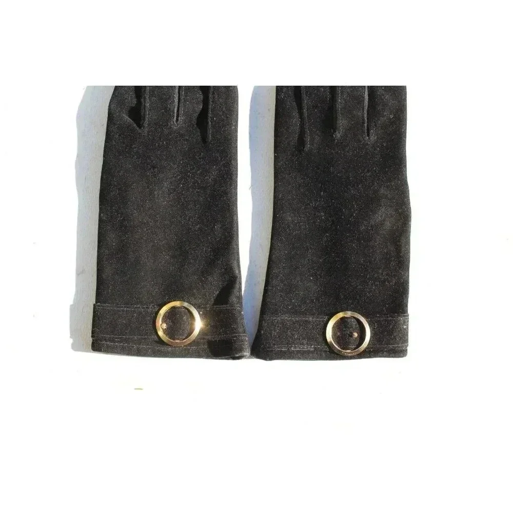 Vintage Retro Black Wrist LENGTH WOMENS Gloves X-Small Suede & Vinyl
